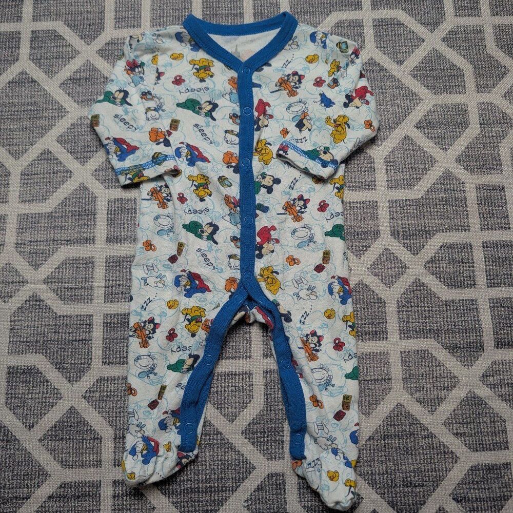 Disney Parks Baby Mickey, Minnie, and Goofy Cotton Snap Footed Sleeper 3m
